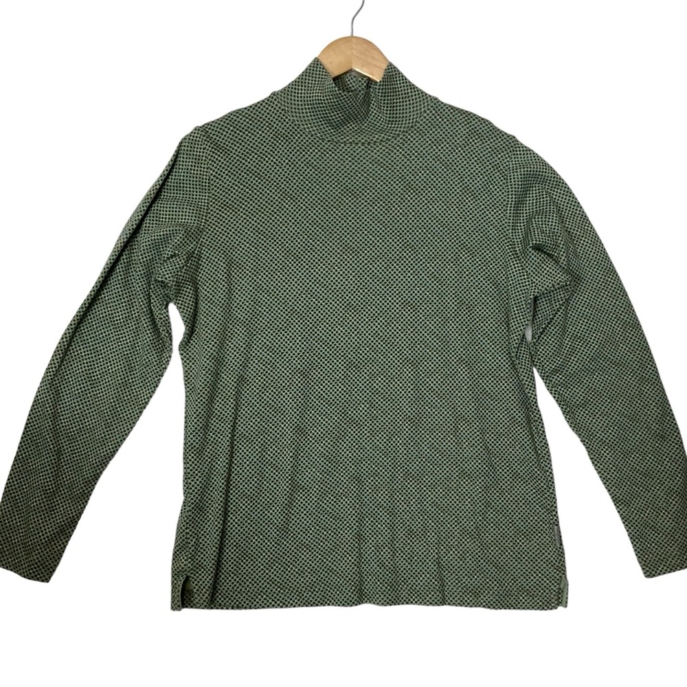 WOOLRICH sz Medium Mock Neck Long Sleeve Top Cotton Green Multi
